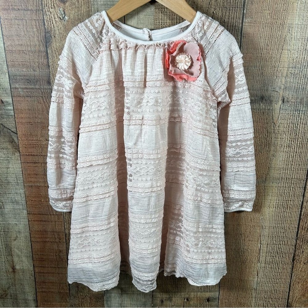 Pippa & Julie Girls Size 4 Lace Dress Spring Pink Cottagecore Boho Long Sleeve